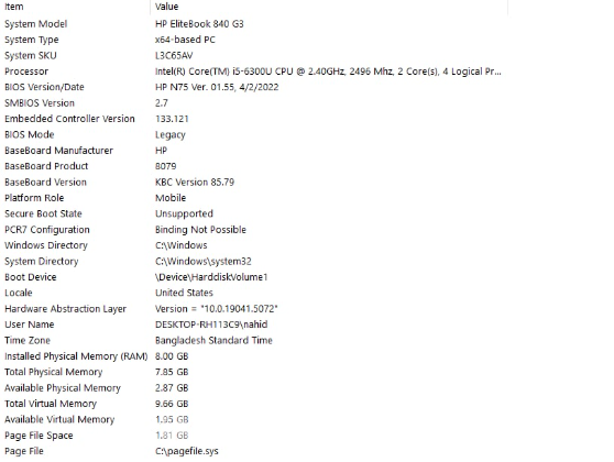 HP Elitebook Intel(r) Core(tm) I-5 G-6